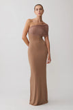 Hanh One Shoulder Mesh Maxi Dress Tan