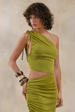 Bella Green Asymmetric Top With Ruched Detail