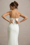 Lucia Cream Bandeau Tailored Maxi Dress With Split