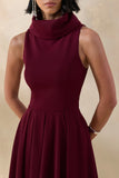 Exclusivity Burgundy High Neck Midi Dress