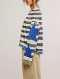Women Oversized Sweatshirt Star Graphic Drop Shoulder Sloutchy Fit Pullover Tops Y2k Long Sleeve Shirt