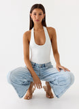 Set The Scene Halter Bodysuit White