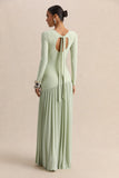 Jasira Mint Crew Neck Maxi Dress With Asymmetric Drop Waist