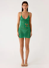 Havana Haze Crochet Mini Dress Emerald Green
