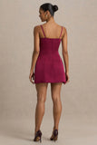 Elara Burgundy Satin Plunge Neck Mini Dress