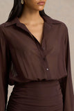 Kris Brown Plunge Neck Maxi Dress With Ruched Detailing