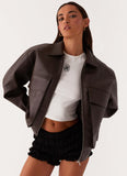 Lula Faux Leather Bomber Jacket Chocolate