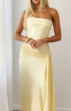 Novie Yellow Tie Detail Satin Strapless Maxi Dress - PRE ORDER