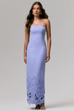 Samara Purple Bandeau Maxi Dress With Cut Out Crochet Hem
