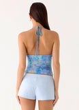 All At Once Halter Top Aqua Paisley