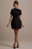 Carabella Black High Neck Short Sleeve Mini Dress