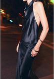 Women Halter Top Cowl Neck Backless Satin Silk Tank Tops Elegant Going Out Clubwear