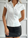 Women Button Down Shirt Y2k Short Sleeve Collared Fitted Blouse Tie Back Going Out Tops