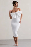 Love Poem White Bodycon Midi Dress With Oversized Bow