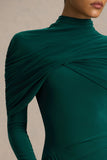 Aneira Bottle Green High Neck Maxi Dress With Cape Sleeves