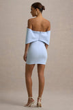 Sadie Powder Blue Bow Bardot Mini Dress