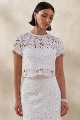 Ina White Lace Crew Neck Crop Top