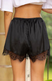 Agnes Black Lace Trim Satin Shorts