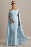 Radiance Powder Blue Bardot Maternity Maxi Dress With Cape