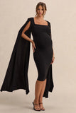 Flawless Black Square Neck Maternity Midi Dress With Cape Sleeves