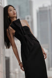 Cyrill Strapless Satin Structured Maxi Dress Black