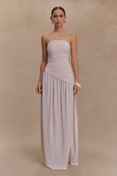 Bex Strapless Slinky Maxi Dress With Split Pale Pink
