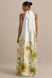 Glide Sunflower Print Satin High Neck Slip Maxi Dress