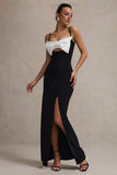 Emmalou Black White Strappy Split Maxi Dress With Bow