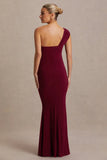 Mila Burgundy Asymmetric Neck Maternity Maxi Dress