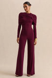 Eloura Burgundy High Neck Jumpsuit With Twist Gathered Detail