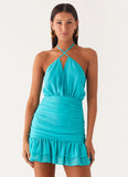 Egoist Crossover Mini Dress Aqua Blue