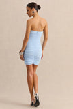 Merisse Powder Blue Bandeau Mini Dress With Ruched Detailing