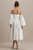 Macie Cream Sweetheart Midi Dress With Balloon Sleeves
