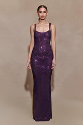 Jasmyn Hot Fix Maxi Dress With Mesh Back Purple