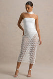 Tamala White High Neck Midi Dress With Lace Skirt