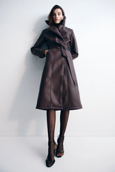 Tarah Faux Leather Trench Coat Cacao Brown