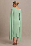 Providence Light Green High Neck Maternity Midi Dress With Cape Sleeves