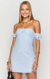 Charlie Blue Striped Off Shoulder Mini Dress