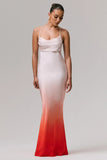 Lucie Red Ombre Satin Cowl Neck Maxi Dress