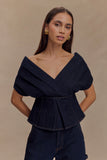 Rayne Off Shoulder Denim Top Indigo Blue