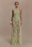 Elfie Crochet Halter Maxi Dress Pastel Green