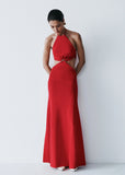 Marlowe Halter Knit Maxi Dress Red