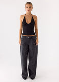 Roll Out Halter Top Black