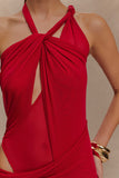 Edwina Knotted Mesh Maxi Dress Red