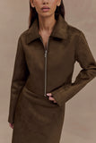 Hayes Faux Suede Collared Jacket Chocolate