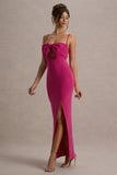 Emmalou Hot Pink Strappy Split Maxi Dress With Bow