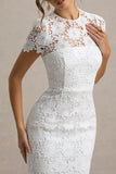 Clarissa White Lace Short Sleeve Midi Dress