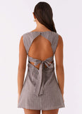 Lotus Tie Back Mini Dress Chocolate Gingham