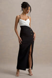 Rosalind Black White Strappy Tailored Maxi Dress With Split