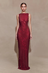 Magnolia Sleeveless Diamante Maxi Dress Wine
